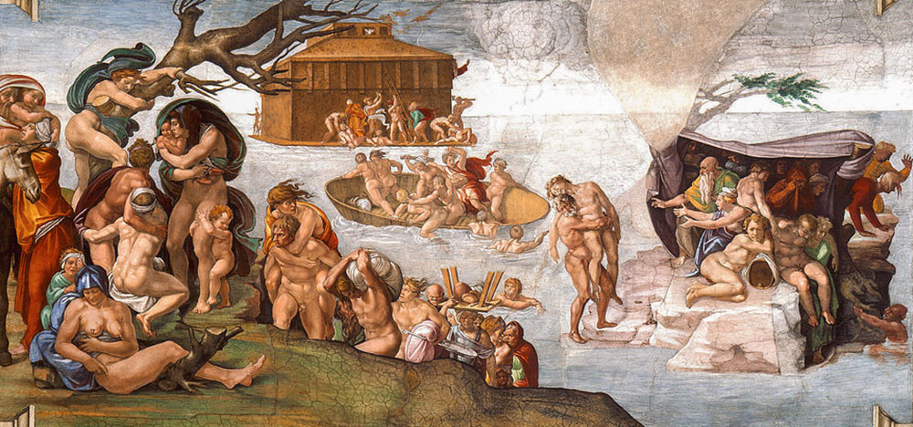 Michelangelo Buonarroti, Il Diluvio universale, 1509 circa, Affresco, 570 x 280 cm, Cappella Sistina, Musei Vaticani, Città del Vaticano, Roma